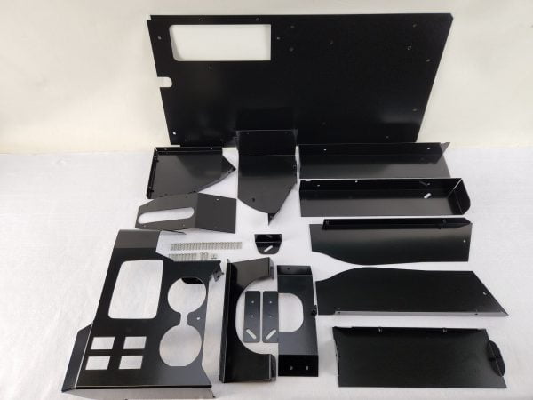 GU console with switches, cup holder and fridge in black