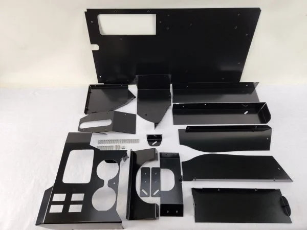 GU console with switches, cup holder and fridge in black